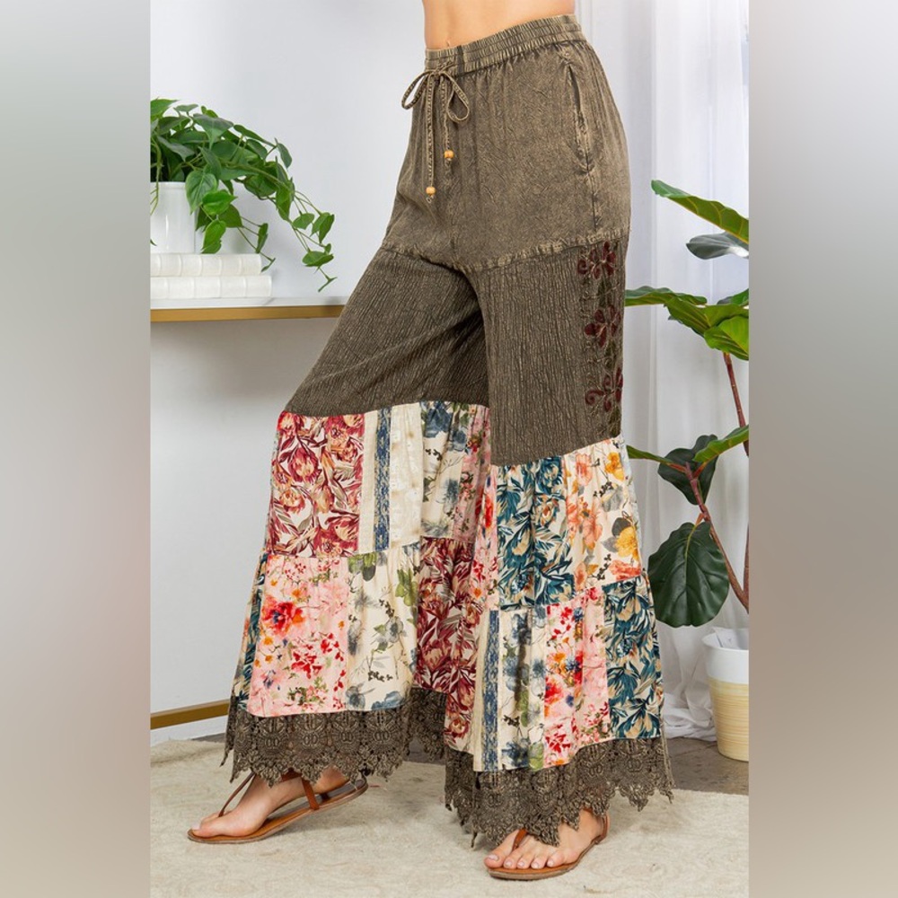 Floral Patchwork Wide-Leg Pants